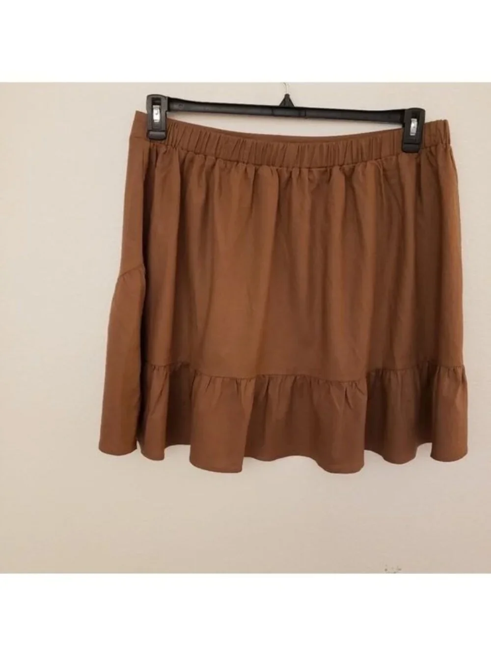 Cotton On Brown Linen Blend Mini Skirt w/ Ruffle Hem Sz16W Fits like a 20W NWT